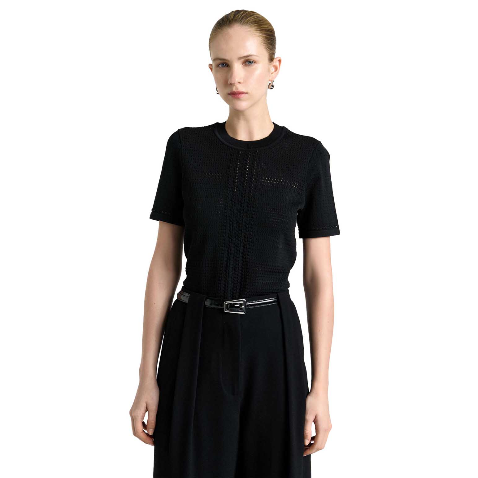 Cue Perforated Short Sleeve Knit Top